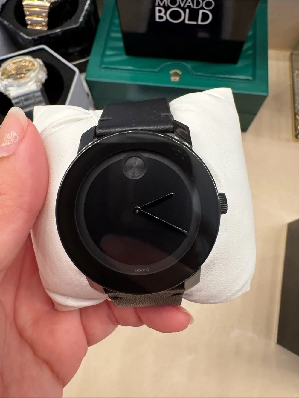 Movado Black Minimalist Men's Watch with Black Dial and Strap